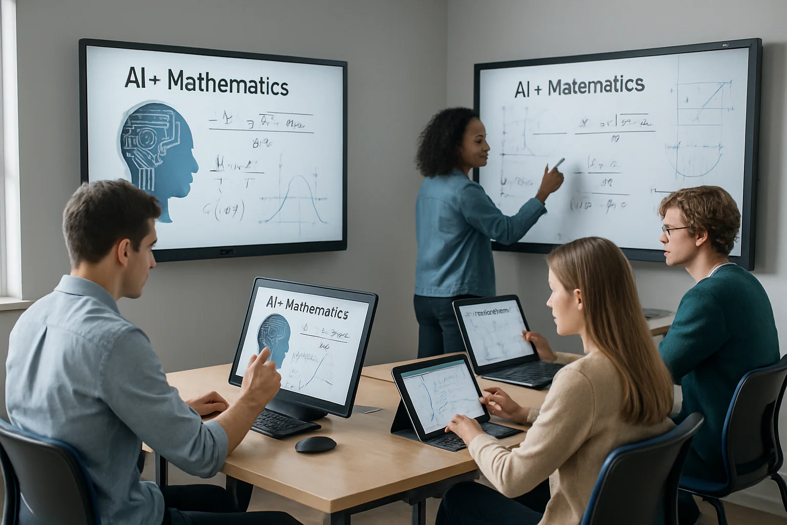 How AI is Revolutionizing Mathematical Education in 2025 - Students using AI-powered math tools and personalized learning platforms