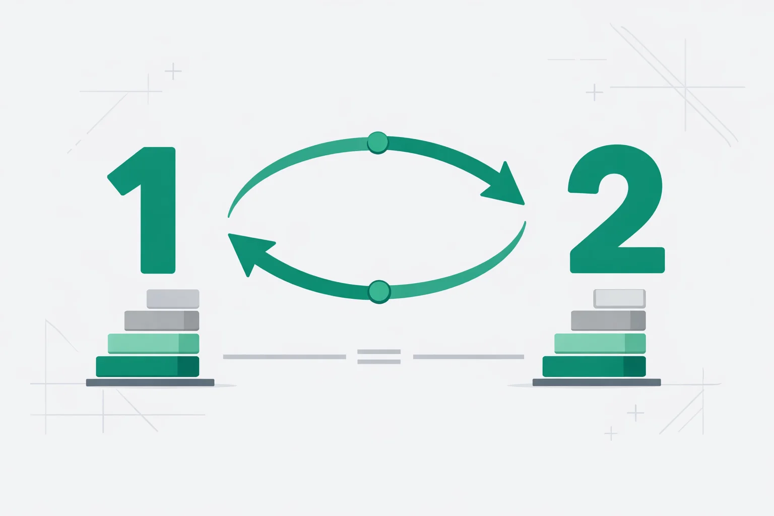 Amicable Numbers Calculator illustration with two numbers joined by curved arrows in both directions, each above a stack of divisor blocks
