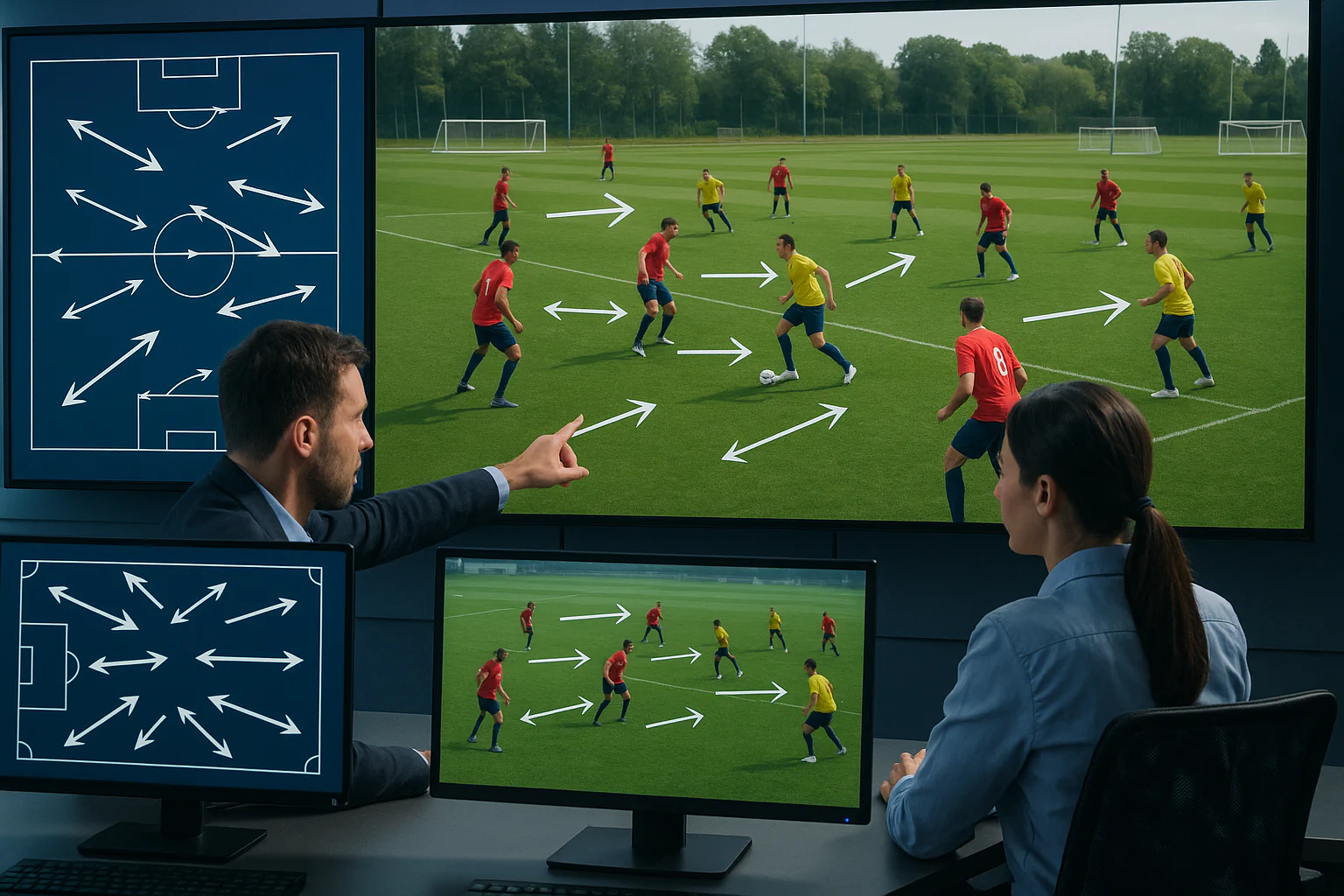 Dot Product Calculator - Analysts comparing athlete vectors on screens to interpret scalar outputs.