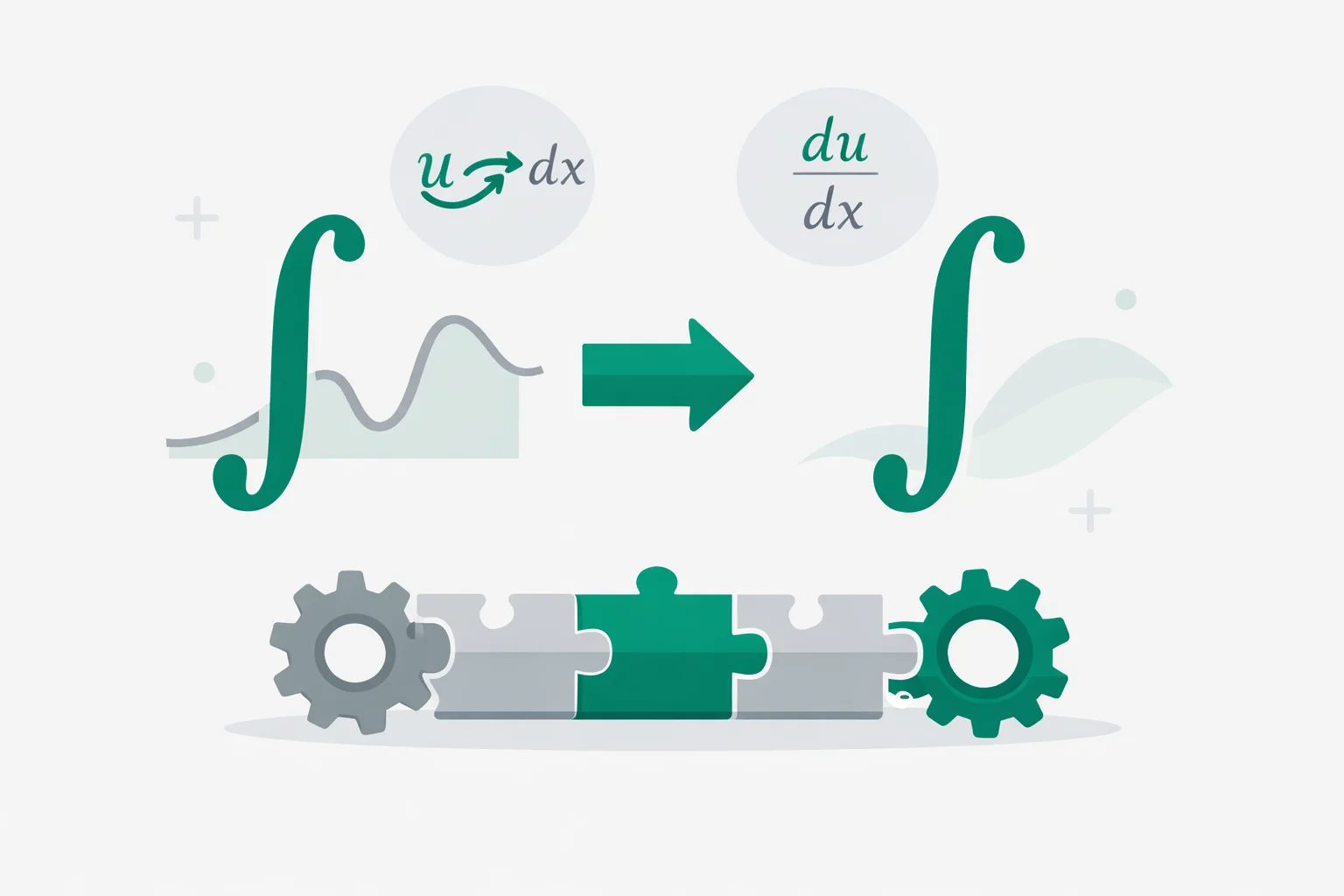 Integration by substitution calculator showing u-substitution steps with pattern detection, transformed integral, and back-substitution.