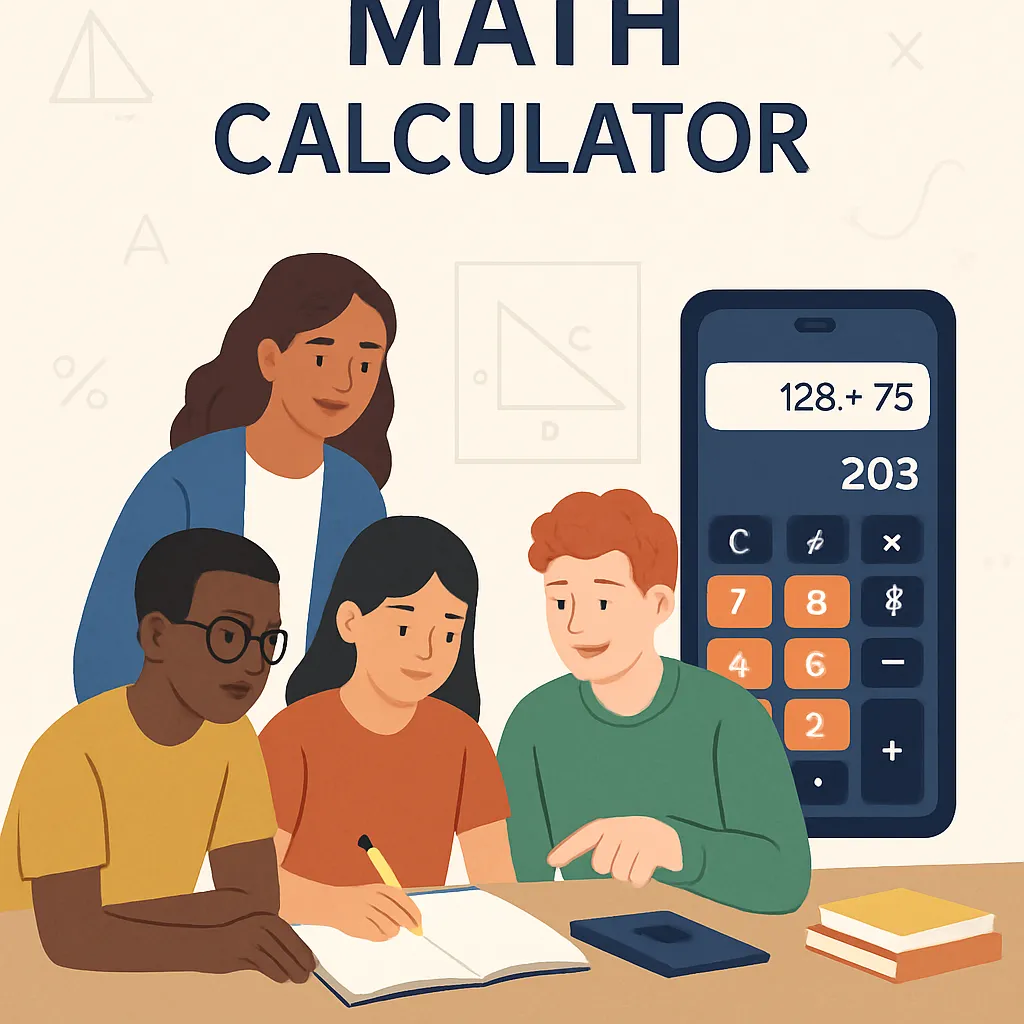 Math Calculator covers arithmetic, algebra, geometry, and statistics with quick answers and concise step‑by‑step guidance.