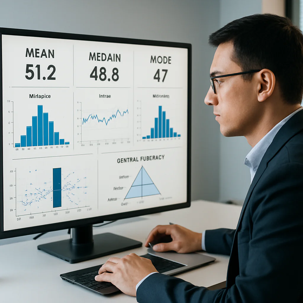 Mean Median Mode Calculator showing sorted data and frequency table with the mean, median, and mode highlighted for clarity.