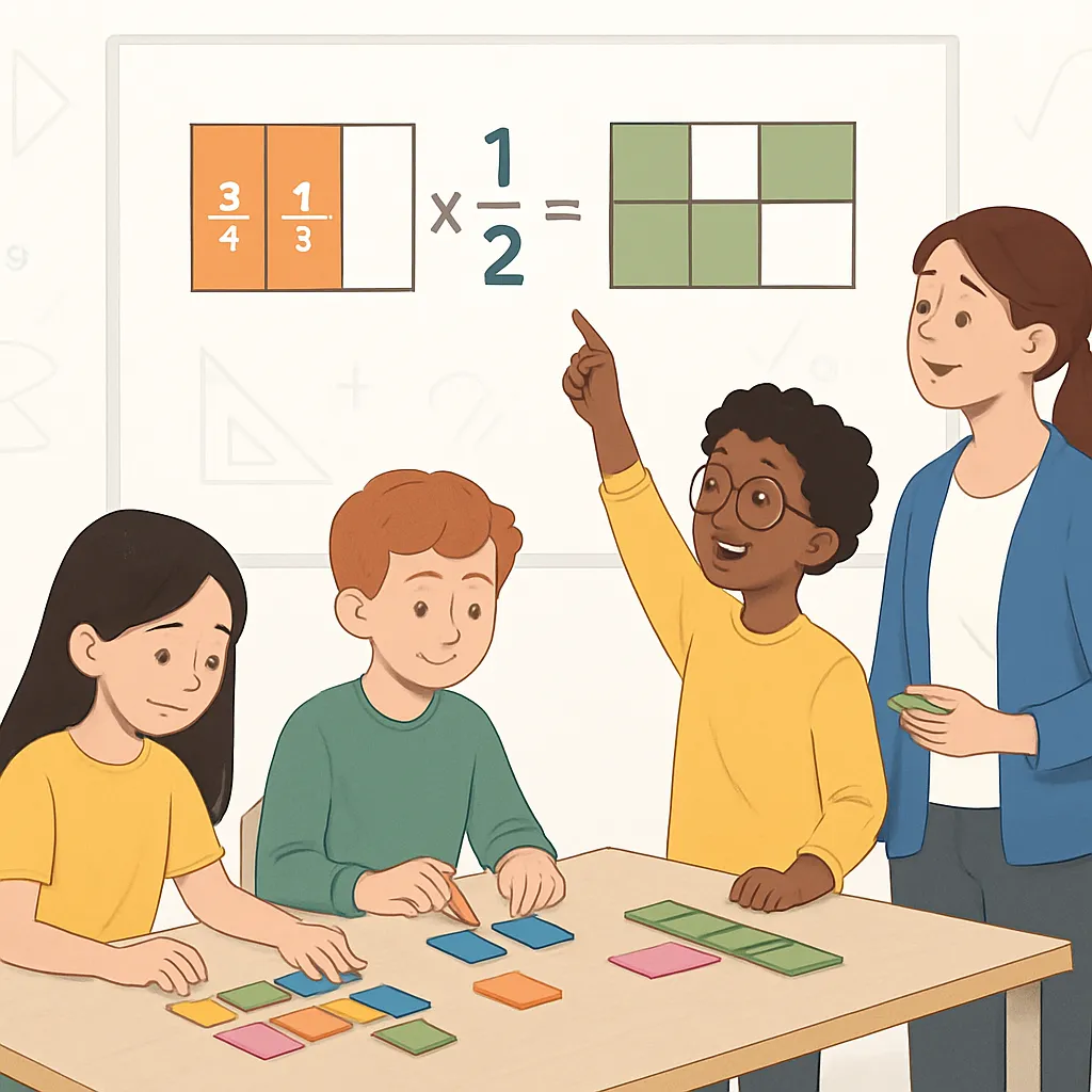 Multiplying Fractions Calculator shows cross‑cancellation, multiplies values, simplifies to simplest form, and highlights the result.