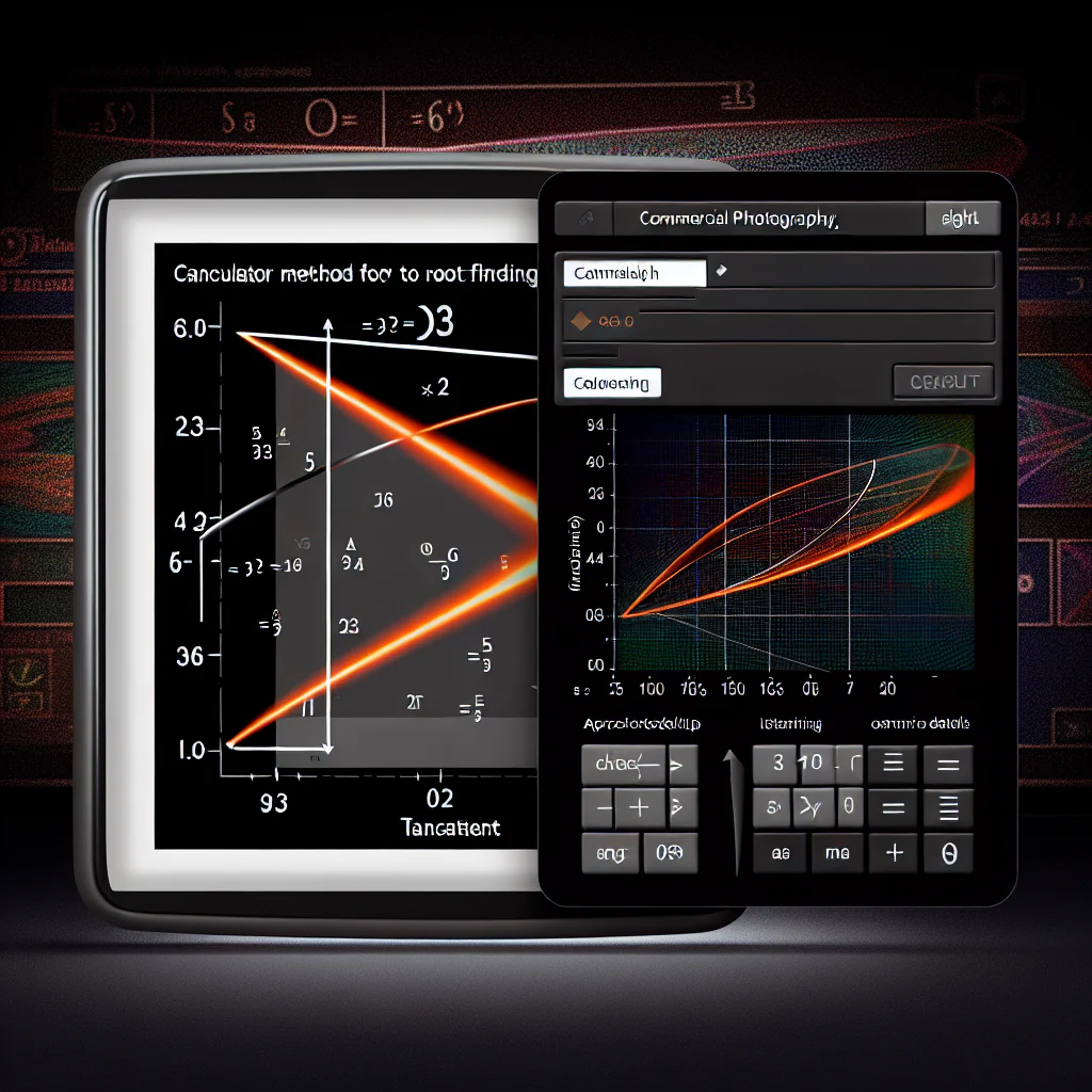 Newton's Method Calculator illustrating iterative root finding from x₀ with derivative evaluation and convergence toward the solution.