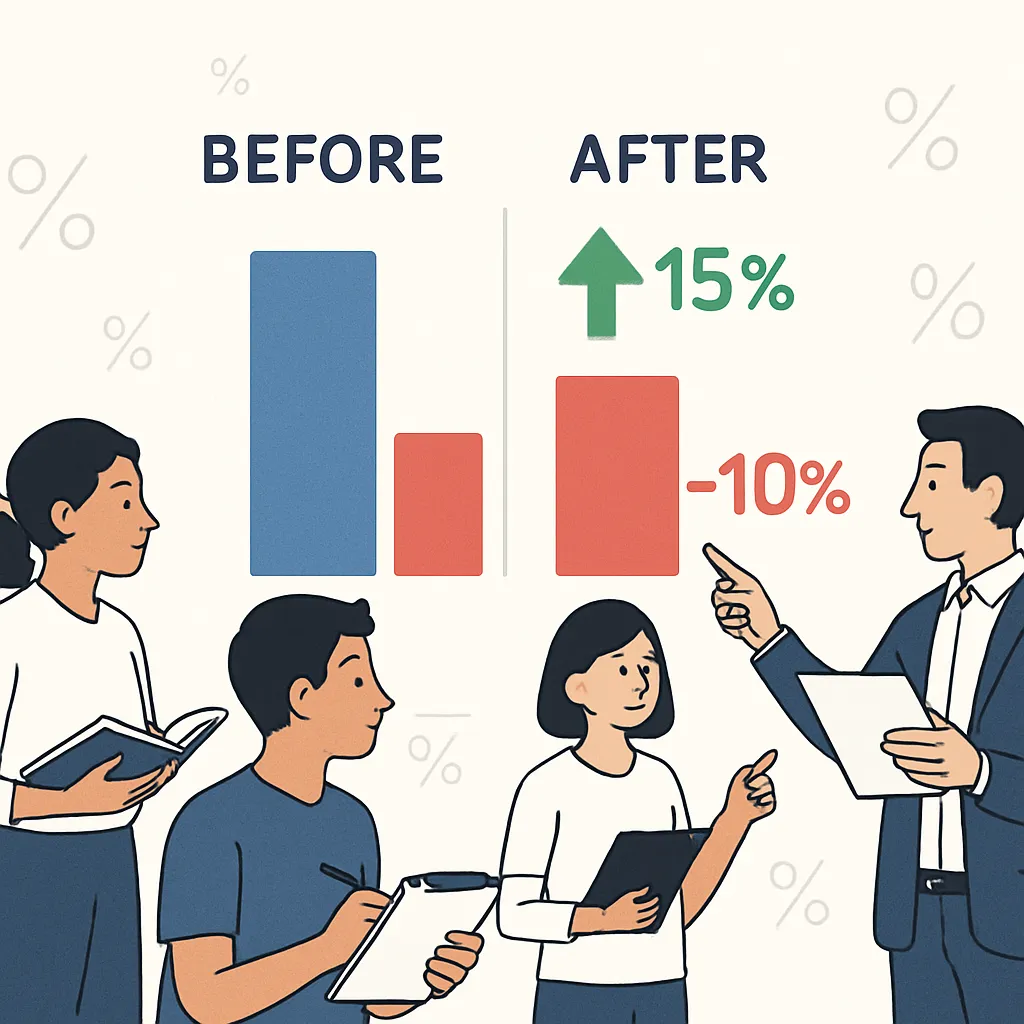 Percentage Change Calculator with original and new values to compute percent increase or decrease, with a clearly labeled result.