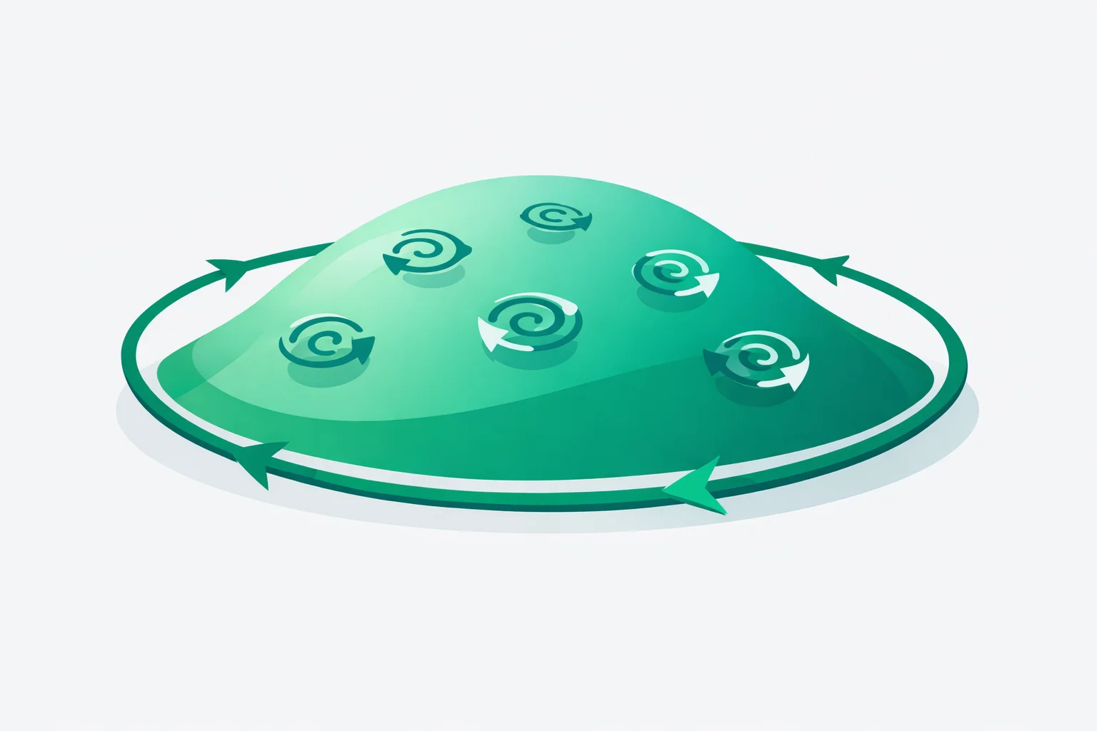 Stokes' theorem calculator showing a surface bounded by a closed loop with curl rotation arrows over an emerald field diagram.